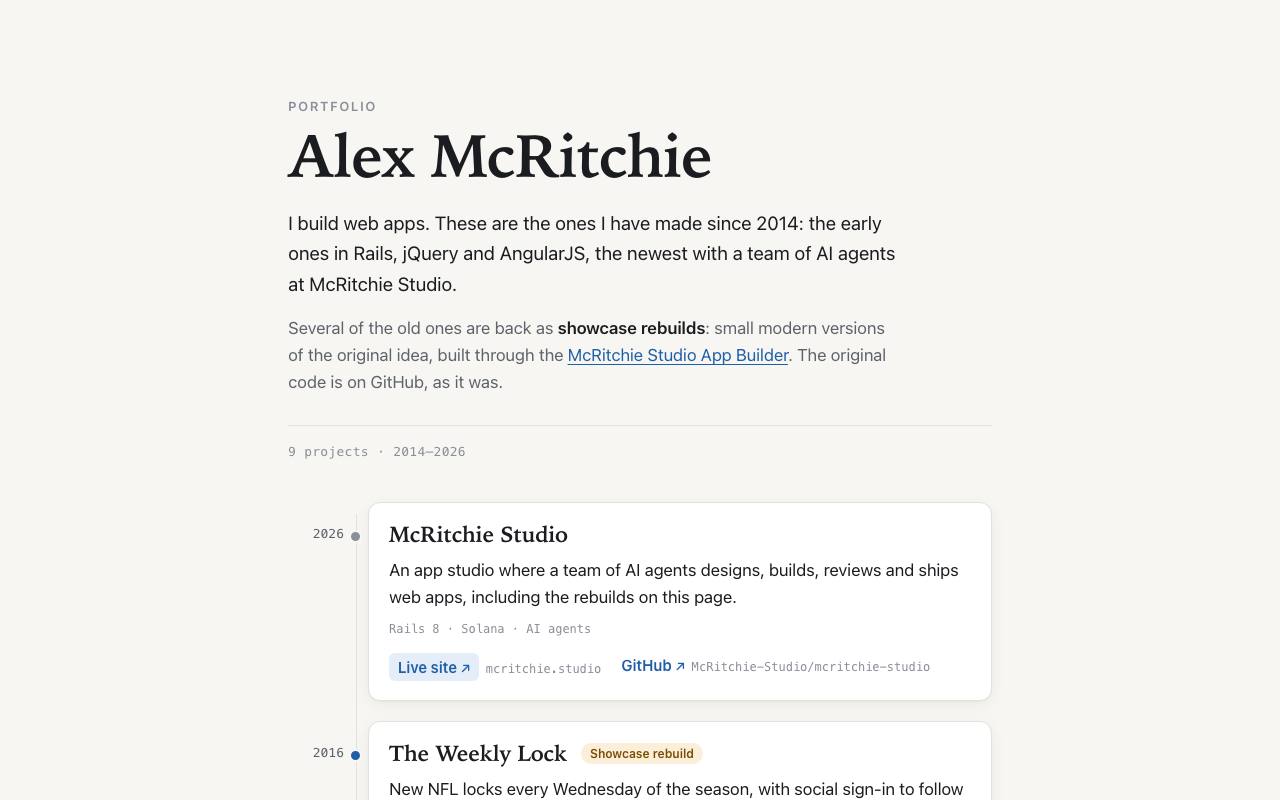 Portfolio, as it looks live